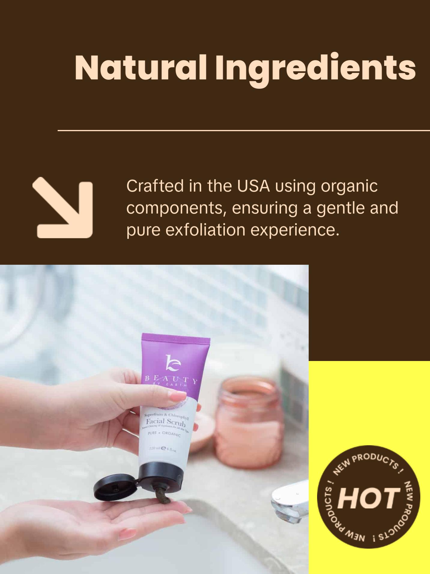 [BEAUTY BY EARTH] Facial Scrub - Superfruits & Calendula USA Made with Natural & Organic Ingredients, Hydrating Deep Cleansing Gentle Exfoliant Skincare