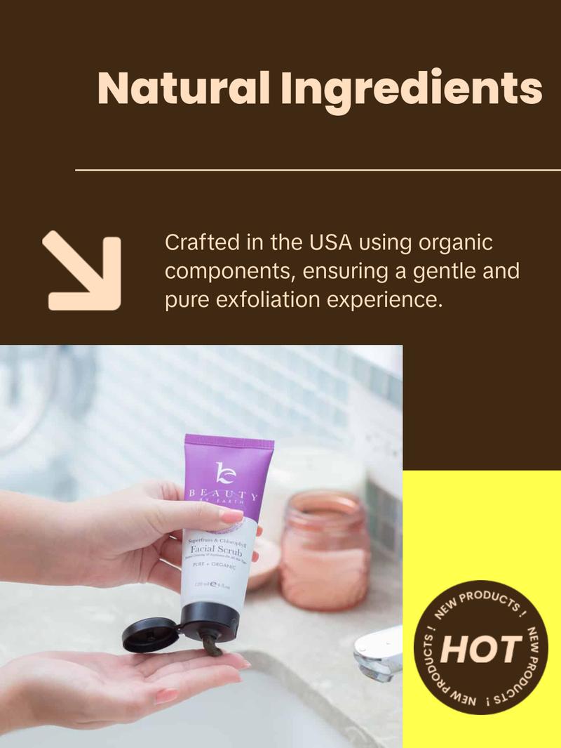 [BEAUTY BY EARTH] Facial Scrub - Superfruits & Calendula USA Made with Natural & Organic Ingredients, Hydrating Deep Cleansing Gentle Exfoliant Skincare