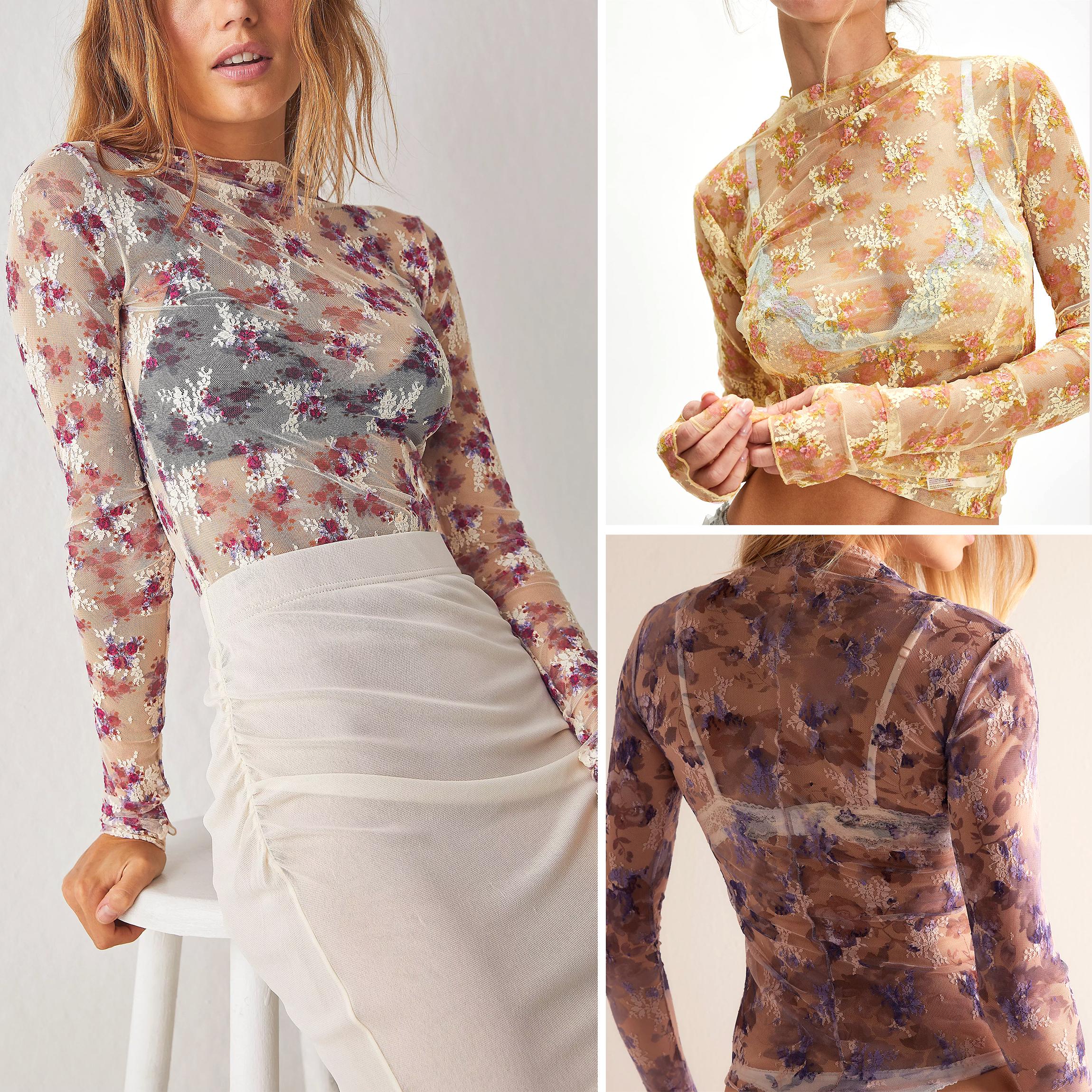 Buenoble Women's Sheer Leopard Mesh Long Sleeve Top Y2K Slim Fit Mock Neck See Through Layering Shirt