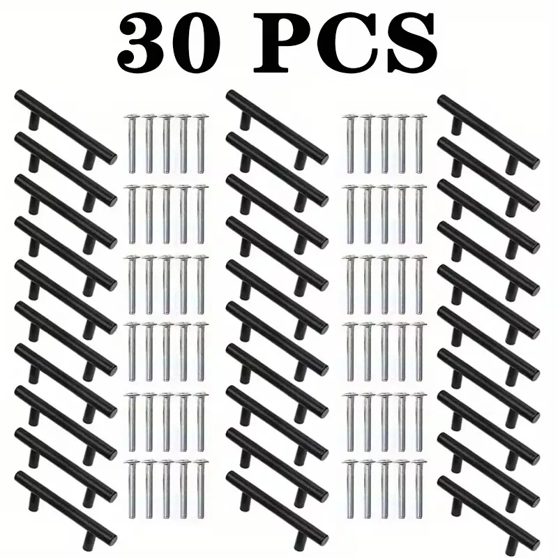 30-Pack Metal Cabinet Knobs and Pulls Upgrade Set, 5-in Hole Center Stainless Steel Drawer Handles for Kitchen Cabinets, Cupboards, Wardrobes - Brushed Black Modern Design, Easy Fit for DIY Upgrades