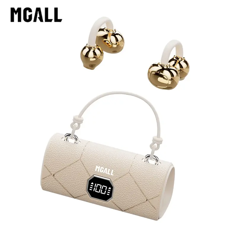 MGALL X22 Fashionable Clip-On Wireless Headphones with Handbag‑Style Light‑Luxury Leather Texture, Comfortable Fit, 2025 Bluetooth 6.0, LED HD Display, HiFi Sound, Sport & Travel Ready, Perfect Gift for Girlfriend, Audio Earbuds for Music & Calls