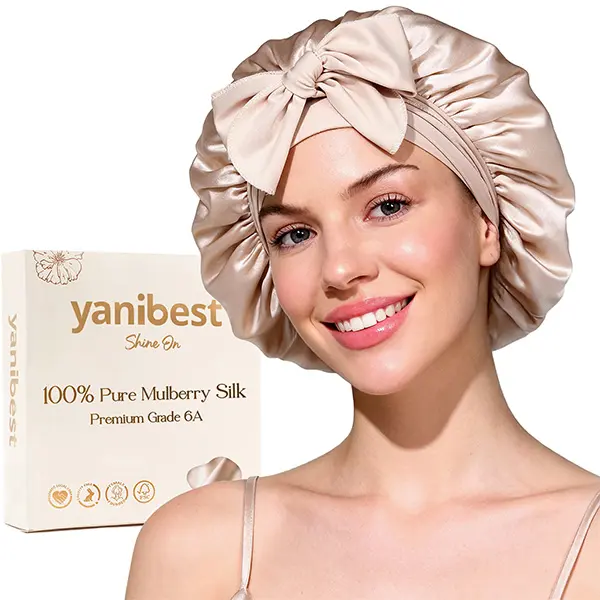 YANIBEST 22 Momme 6A Grade 100% Mulberry Silk Bonnet for Sleeping Women Double Layer Silk Sleep Bonnet with Tie for Long Curly Hair,Silk Sleep Cap Black Frizz Elastc#SummerWins#DealsForYoudays