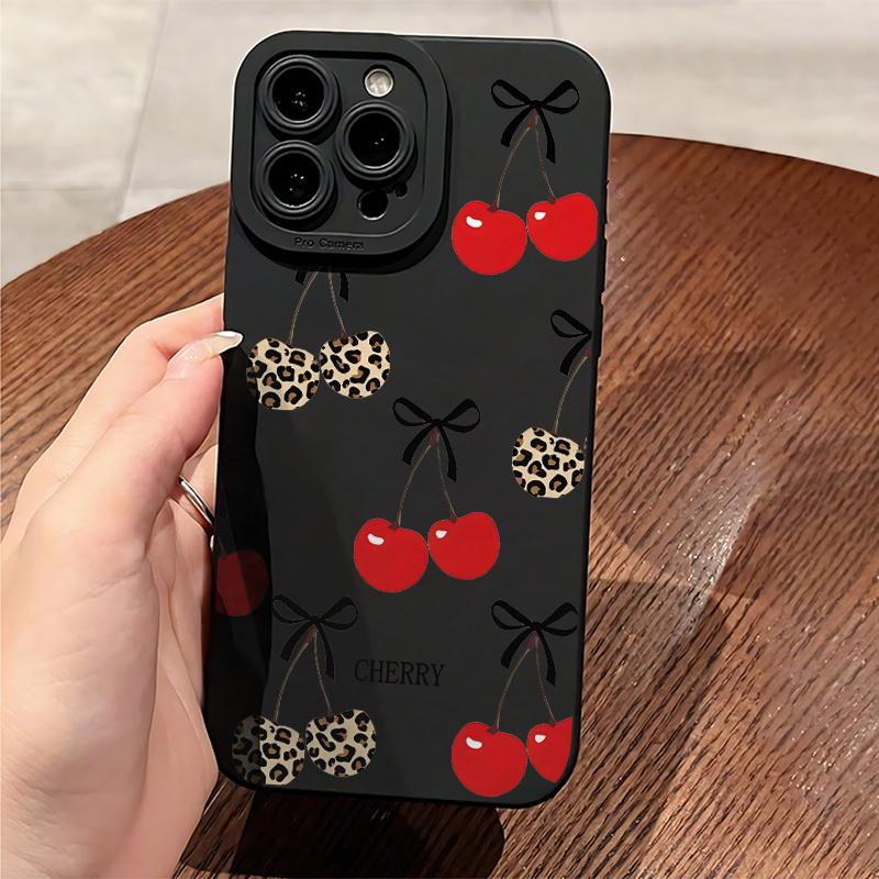 Cherry Pattern Full-Coverage Shockproof Phone Case Compatible with iPhone 17/16/15/14 Pro and Samsung S25/24/23/22 Series