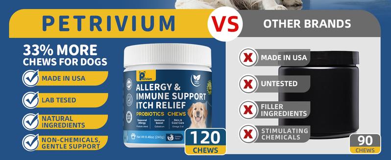 【Upgraded Formula】Allergy&Immune support chews for Dogs,JUMBO SIZE-120ct Chicken Flavor,Topper with Probiotic,Itching Skin and Ears Relief,with Colostrum Fish Oil to Boost Immune&promote Gut Health,Excessive Paw Licking,Natural Allergy Relief-Supplements