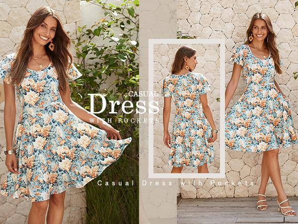 Women's Casual Floral Summer Dress with Ruffle Sleeves Crewneck Flowy Swing Mini Dress with Pockets Bohemian Style Shortsleeve Women's Casual Floral Summer Dress with Ruffle Sleeves Crewneck Flowy Swing Mini Dress with Pockets Bohemian Style Shortsleeve