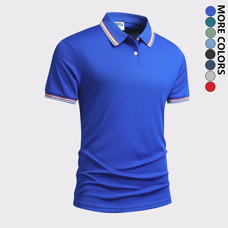Pack of 5 - Men's Quick Dry Color Block Striped Polo Shirt, Classic Button-Down Collar Top, Trendy Casual Sports Short Sleeve Polo, Suitable for Everyday Activities, Playing Ball, Golf, Outdoor Sports