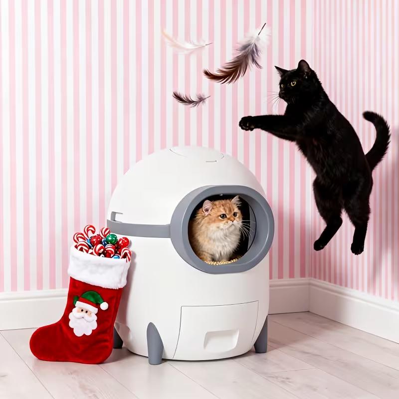 Christmas/Birthday Gift Smart Automatic Cat Litter Box White - APP Remote Control, Self-Cleaning, Odor Removal, Safe Anti-Pinch & Weight Tracking for Medium Cats & Kittens