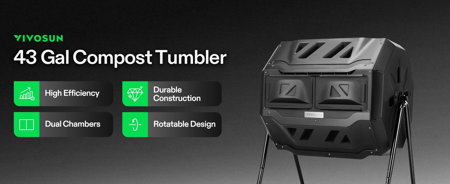VIVOSUN Outdoor Tumbling Composter Dual Rotating Batch Compost Bin, 43 Gallon Black Door VIVOSUN Outdoor Tumbling Composter Dual Rotating Batch Compost Bin, 43 Gallon Black Door