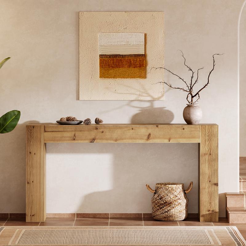 LITTLE TREE Solid Wood Console Table, 63-Inch Farmhouse Sofa Table Behind Couch for Entryway, Living Room, Foyer, Easy Assembly (Light Wood)