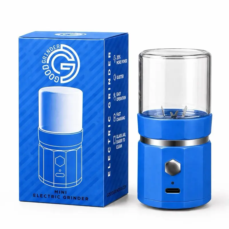Electric Mini Grinder, Multi-Purpose One-Touch Kitchen Grinder for Spices, Seasonings, Peppercorns, Seeds, Coffee Beans, Dry Ingredients & Tablet Crushing, Compact Glass Jar, Portable Food Preparation Tool, Easy to Clean, Blue