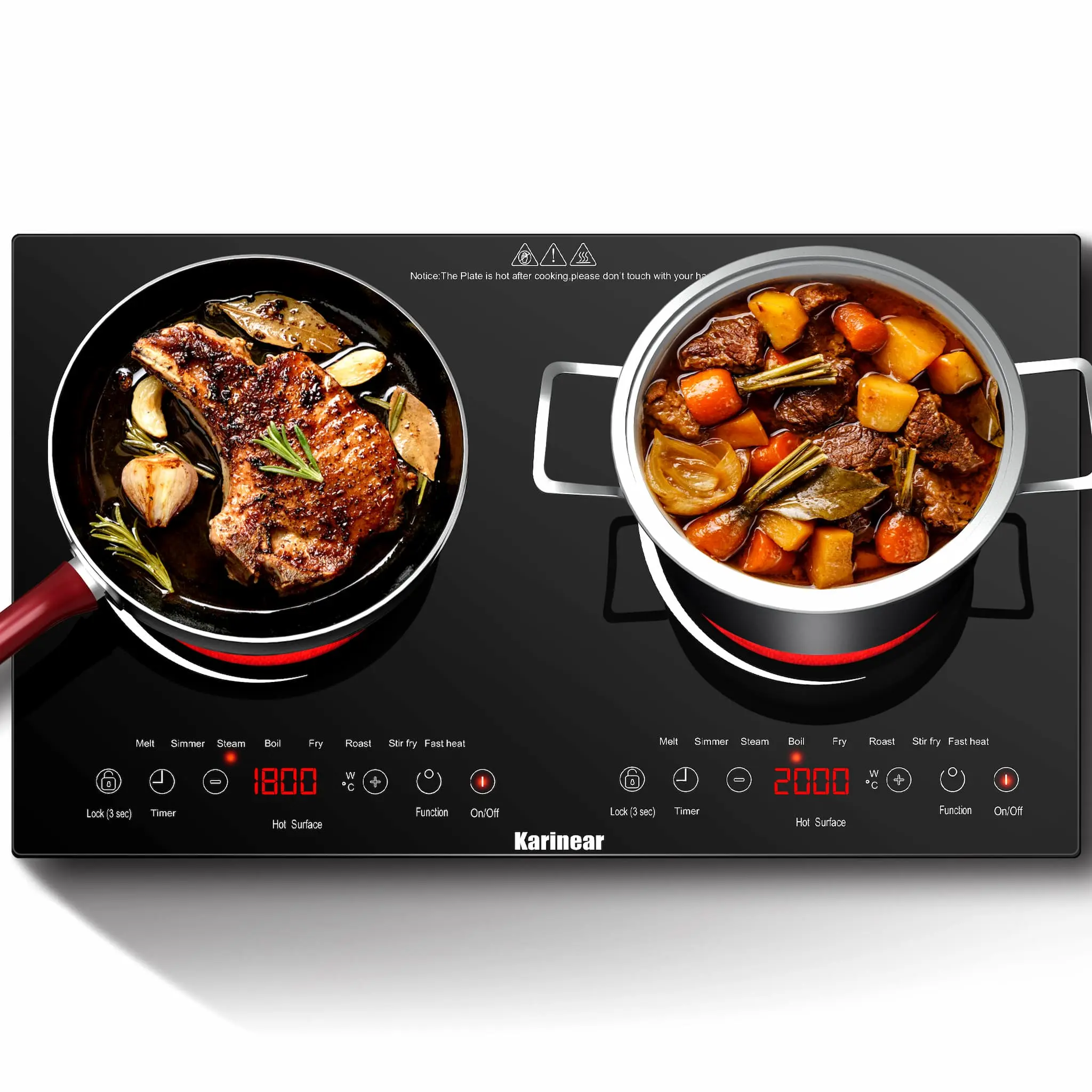 Karinear 2 Burner Electric Cooktop,2000W 110V Plug-In Portable Electric Stove with Sensor Touch Control, Child Safety Lock, Timer, Over-Temperature Protection, Electric Ceramic Stove for Kitchen Use,tiktokshopbacktoschool