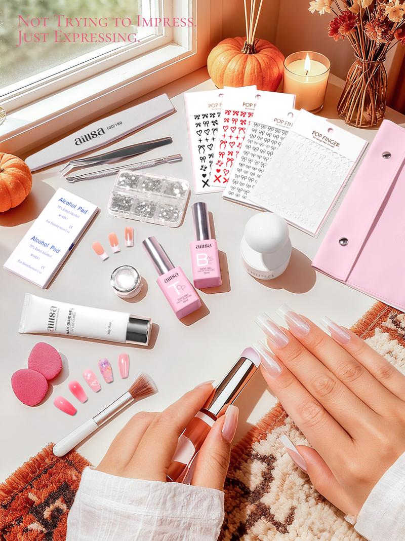 AILLSA Cozy French Press-On Kit with Chrome Powder, 5 Base Colors, 30g Hold Strong Solid Gel Glue, Square Natural-Fit gelx Tips, Gentle DIY Press-On Fake Nails Set for Fall Tiktokshopblackfriday AILLSA Cozy French Press-On Kit with Chrome Powder, 5 Base Colors, 30g Hold Strong Solid Gel Glue, Square Natural-Fit gelx Tips, Gentle DIY Press-On Fake Nails Set for Fall Tiktokshopblackfriday