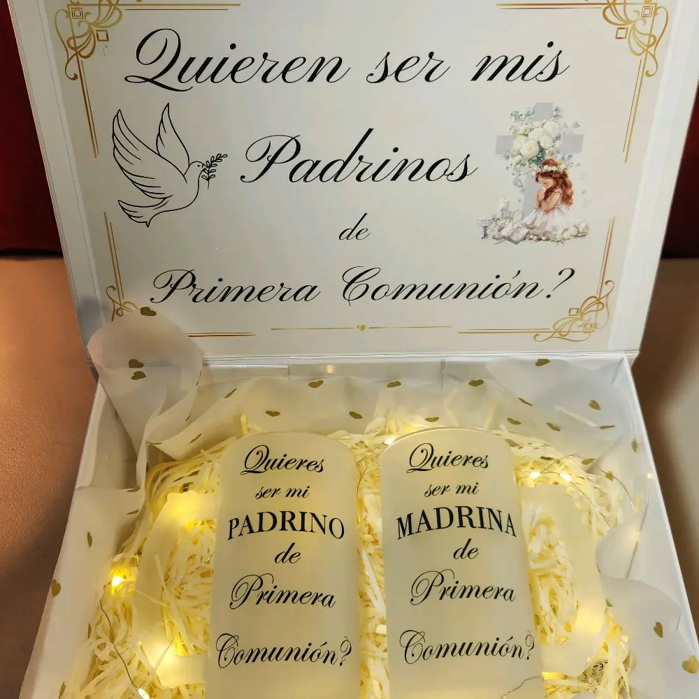 First Comunion godparents proposal with 16oz glass a very elegant gift box