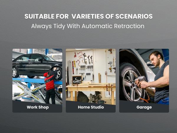 Giraffe Tools Retractable Air Hose Reel-Alloy Steel Reel-3/8in x50 FT Hybrid Air Hose Max 300 PSI,Wall Mount Heavy Duty Double Arm Steel Reel