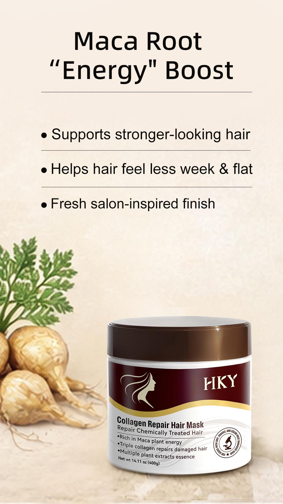 HKY Collagen Deep Repair Hair Mask, Argan Oil Deep Conditioner Treatment for Dry, Damaged, Frizzy Hair. Natural Hydrating Haircare for Color-Treated, Bleached Hair, Split Ends & Breakage. Professional Salon Quality Smoothing Frizz Control Formula (400 g)