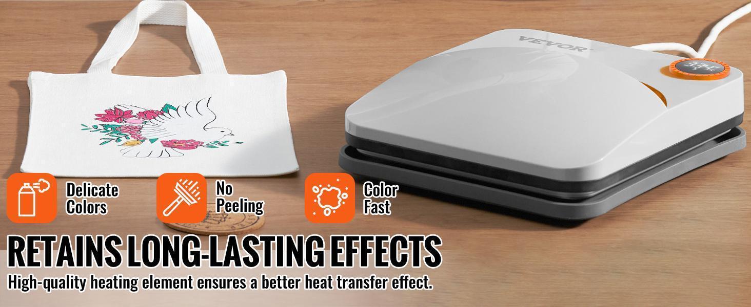 VEVOR Heat Press Machine, 10x12inches Portable Shirt Printing Multifunctional Sublimation Transfer Heat Press Machine Teflon Coated, Easy Iron-on Press for T-shirts/Bags/HTV/Pillows Vinyl Projects
