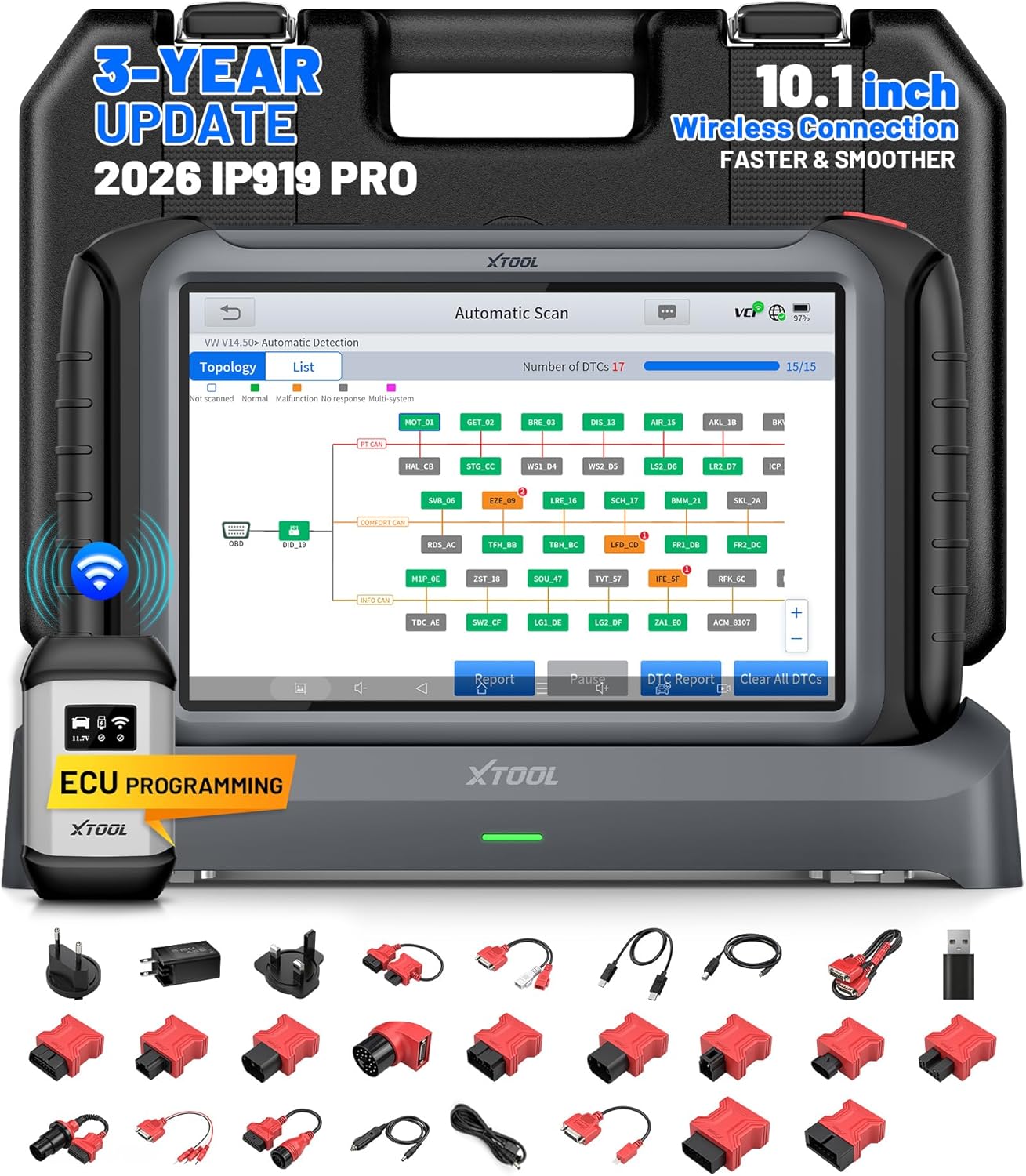 XTOOL IP919 PRO OBD2 Scanner Full System Diagnostics, Topology Mapping, ECU Coding, 42+ Resets, with DoIP/CAN FD/AutoAuth Support