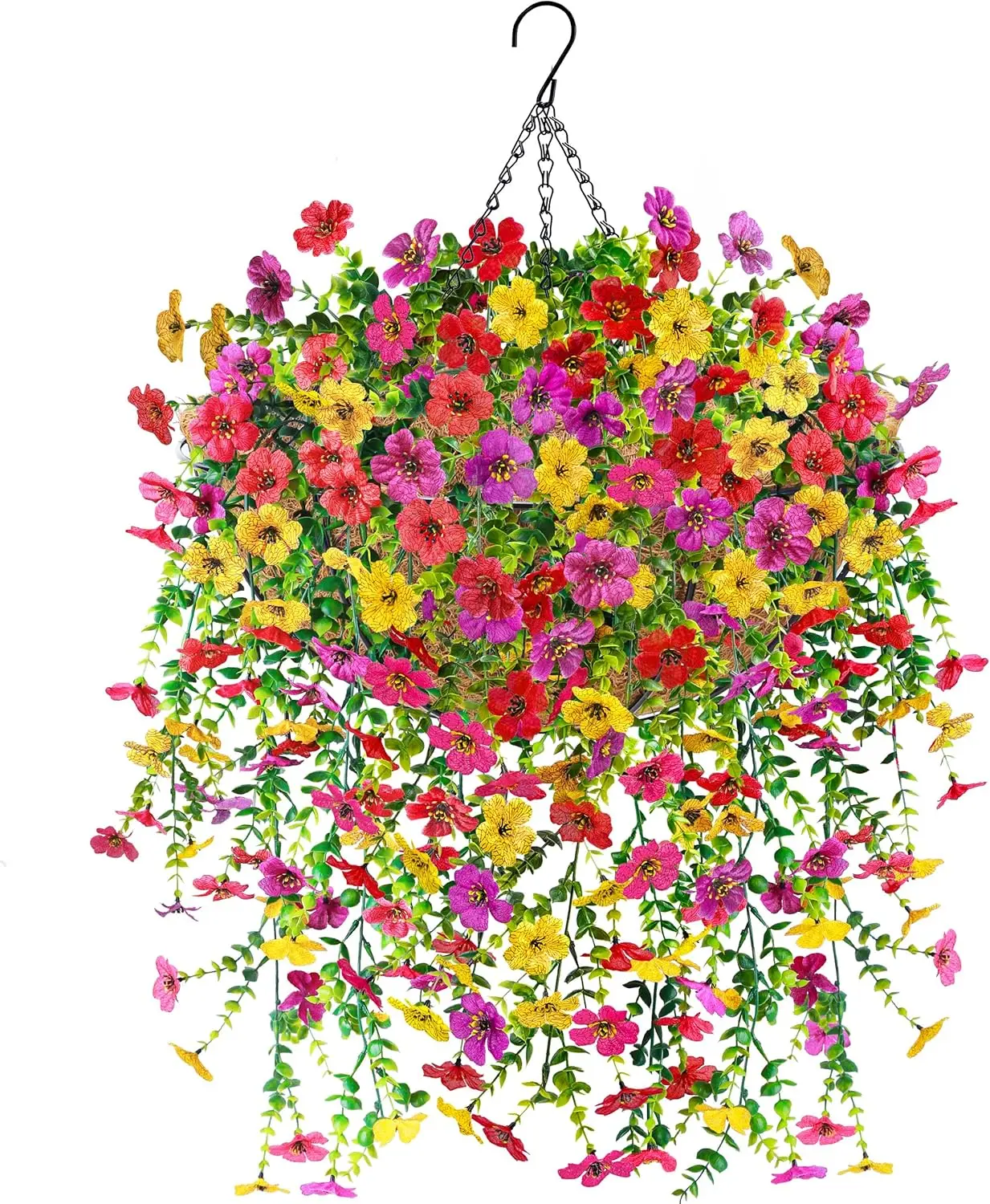 Der Rose Lifelike Decorative Hanging Flower Basket Set - 4 Faux Silk Trailing Vines, Balcony-Friendly Bouquet for Porch, Patio, Outdoors Spring Home Decor, Balcony Artificial Flowers