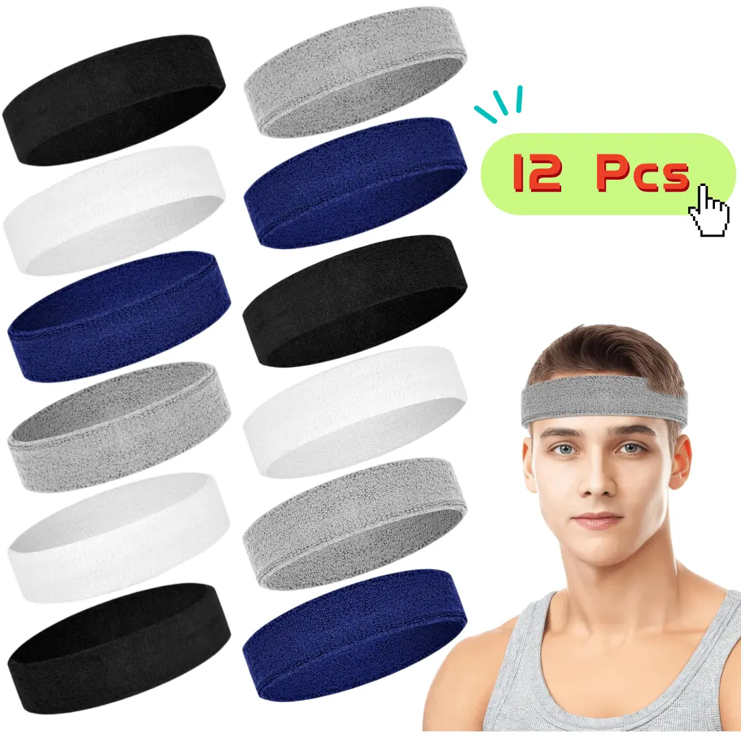 Unisex Workout Headbands - 12-Pack Simple Band Athletic Hair Accessories, Sweat-Absorbing for Tennis, Running, Athleisure Headbands