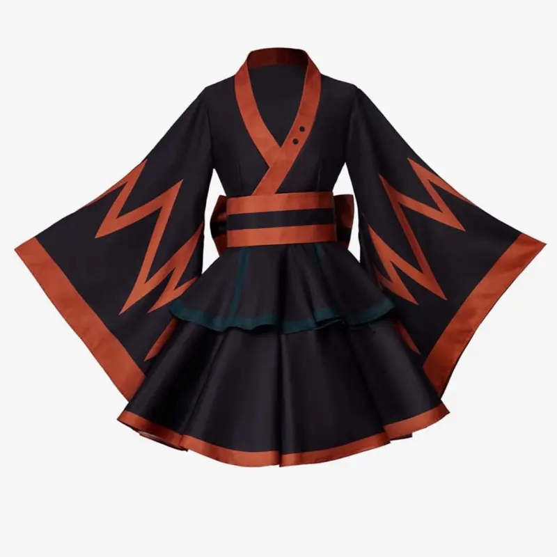 Katsuki Hero Cosplay Battle Lolita Kimono Dress with Bold Orange Accents Halloween Suit for Festive Events