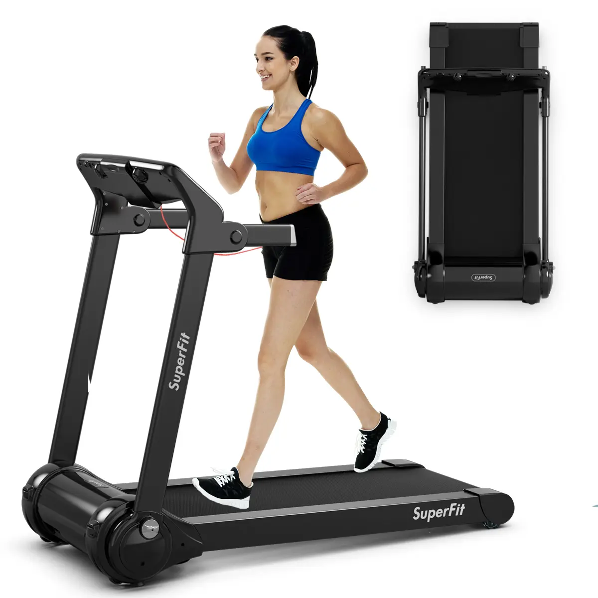 Costway Folding Electric Treadmill, 3.0 HP Motorized Fitness Exercise Machine for Home, Gym, Office, Running Walking Machine w/ App Control, Dual Flywheels, High Performance Indoor Cardio Trainer