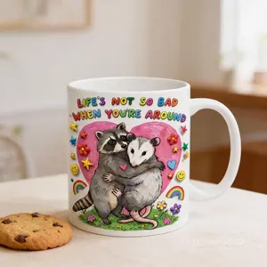 [Sale off up to 50%] Raccoon Possum Hugging Mug, Funny Animal Love Coffee Cup, 11oz & 15oz ceramic mug