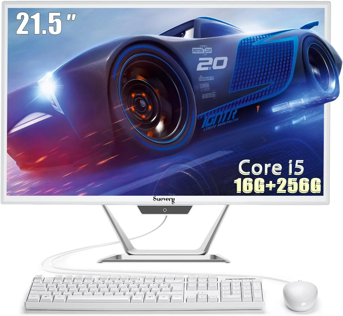 suevery All-in-One Desktop Computer Wi-Fi6 Gaming All in One Business PC White Business AIO Home Office Includes Keyboard & Mouse (I5-16G-256G)