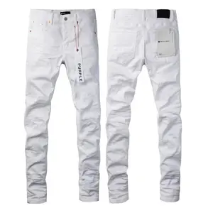 High-Stretch Skinny Purple Jeans - Ripped Holes Denim Pants, Everyday Comfort Fit |       Purple Jeans Casual Streetwear Man Pocket Menswear Trouser