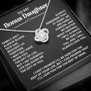Necklace For Bonus Daughter From Dad, Bonus Daughter Necklace From Stepmom, Jewelry Gifts For Stepdaughter At Wedding, Necklaces For Stepdaughter From Stepdad With Heartfelt Message & Elegant Box