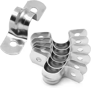 Uenhoy 50 Pcs 1/2" Stainless Steel Rigid Pipe Strap Clamps, M12 Two Hole Strap U Bracket Pipe Clamps Heavy Duty Conduit Clamps U-Shape Clamps for Conduit and Cables
