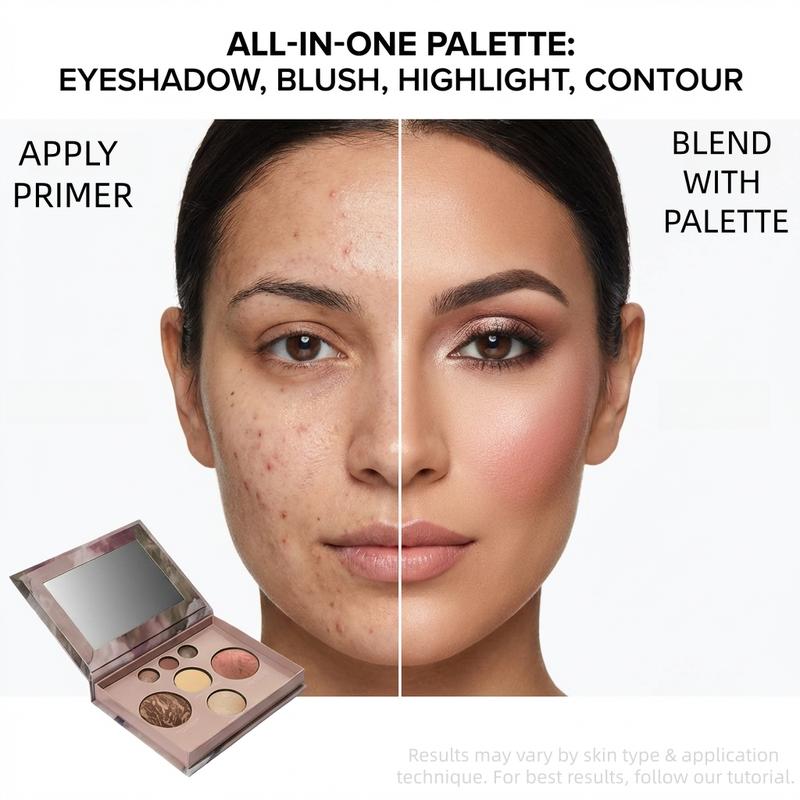 VOTIORS Full Size Baked Multi-Functional Makeup Palette | 4-in-1 Contour, Blush, Highlighter & Eyeshadow Palette | Travel Essential for Effortless On-the-Go Makeup