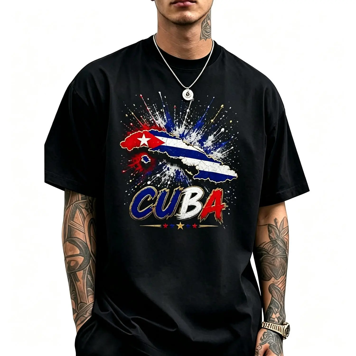 Cuba Flag Cotton T-shirt with Cuban Map Design Casual Unisex T-shirt for Women and Men short sleeve humorous tshirt graphic shirts short sleeve humor graphic tee cotton graphic tees trendy t-shirt