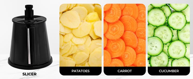 SUSTEAS Rotary Cheese Grater with Handle - Comes with 5 Blades, Powerful Suction Cup Base, Comes with Blade Storage Box Cutlery Kitchen Utensil Stainless Steel-Black Vegetable Cutting Slicer