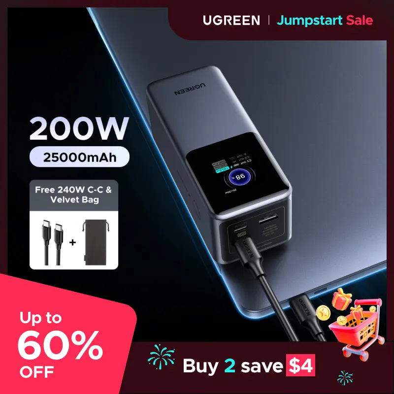 UGREEN 20000mAh 130W Power bank ,25000mAh 200W, 12000mAh 100W Fast Charging Powerbank, 65W Charger PD Super Fast Charging For iPhone 17/16/Macbook Air/Pro Lenovo Laptop, with LED Display Screen, TikTokShopBlackFriday ,TikTokShopJumpstartSale
