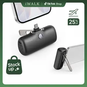 iWALK 20W PD Mini Charger 5000mAh Capacity Fast Charge for iPhone17/16/15/Samsung Daily Carry Pink Rechargeable Battery Pack Usb Portable Power Device Plug Foldable Metal power bank