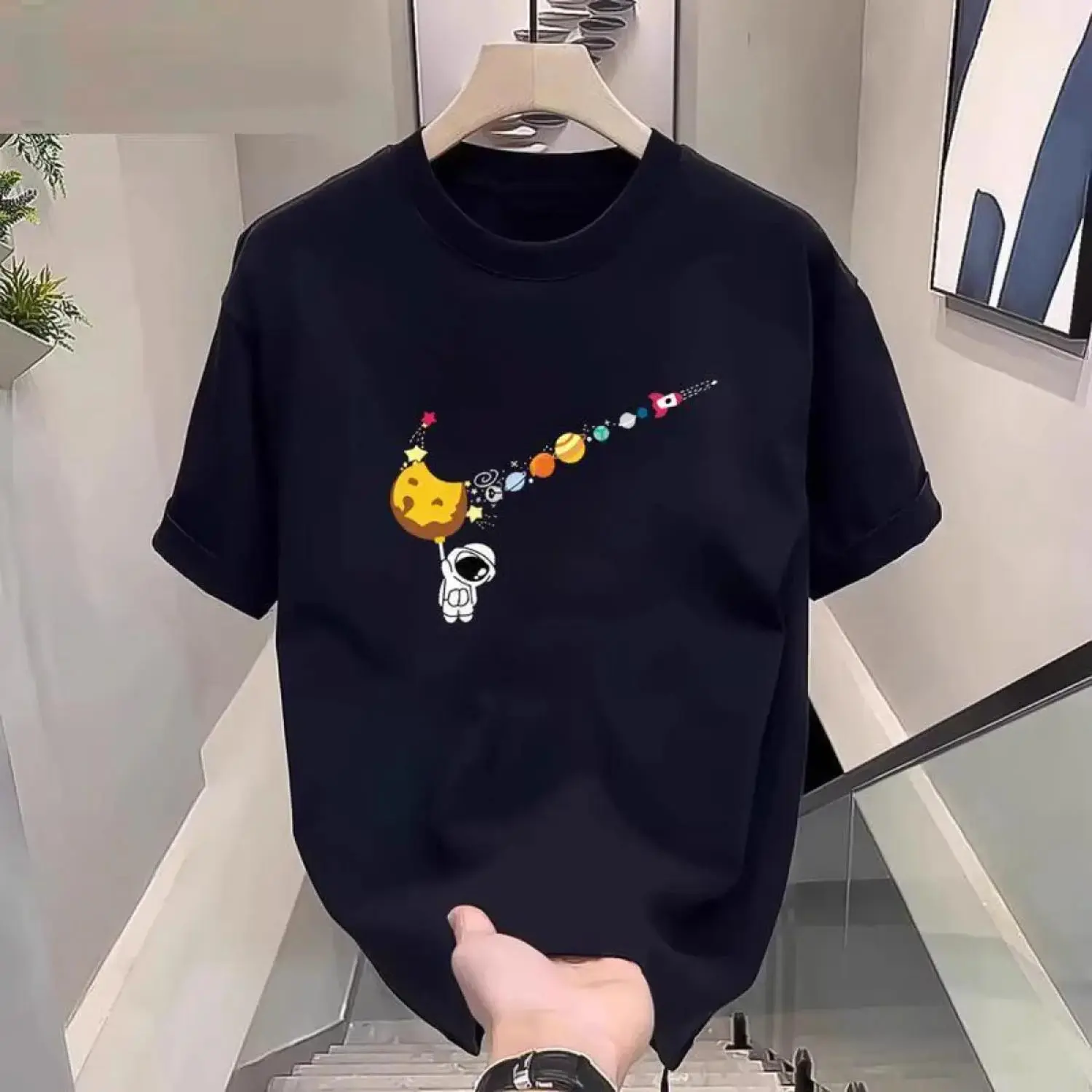 Cosmic Space Planet Graphic Cotton T Shirt Unisex Breathable Galaxy Holiday Casual Summer Tee for Men and Women