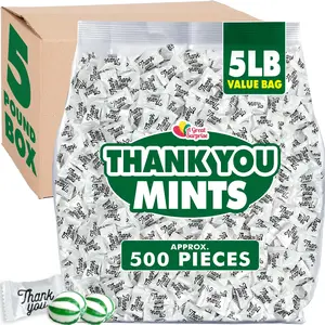 Thank You Hard Candy Mints - 5 Pounds - Individually Wrapped Spearmint - Sweets for Hospitality, Office Reception, Weddings, Gifting, and Basket Fillers