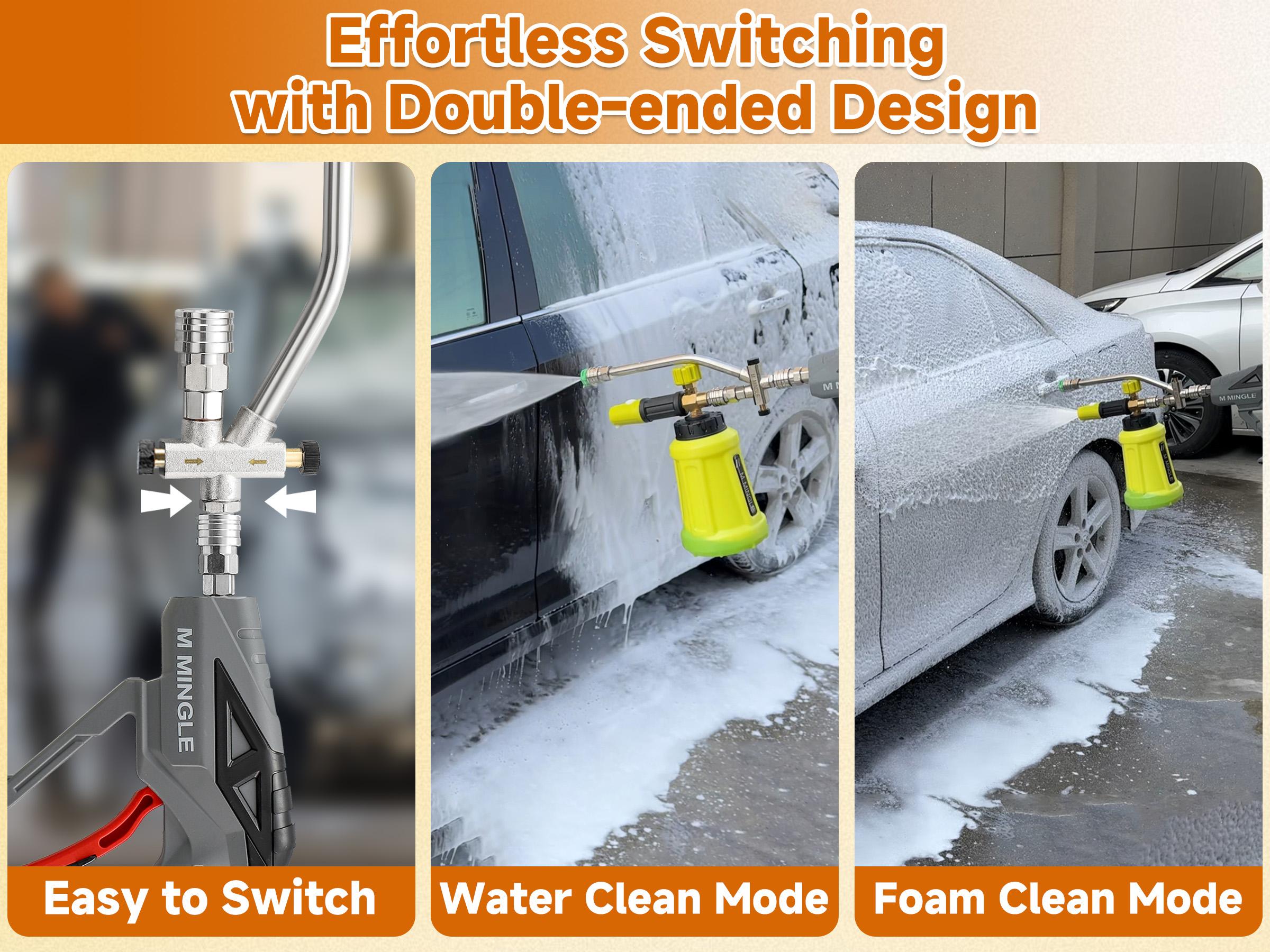 M MINGLE High Pressure Washer Wand with Foam Cannon, Foam Cannon Dual Connector Accessory, Car Wash Foam Wand Kit 1/4 Inch Quick Connector, 5 Pressure Washer Nozzle Tips