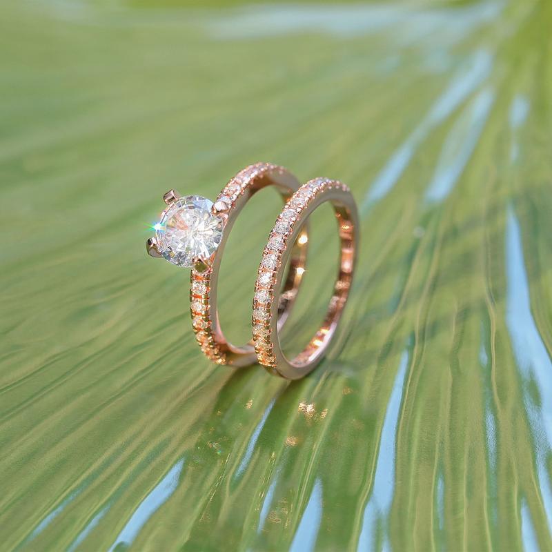 EAMTI 1.25CT 925 Sterling Silver Bridal Ring Sets Round Cubic Zirconia wedding bands for Women