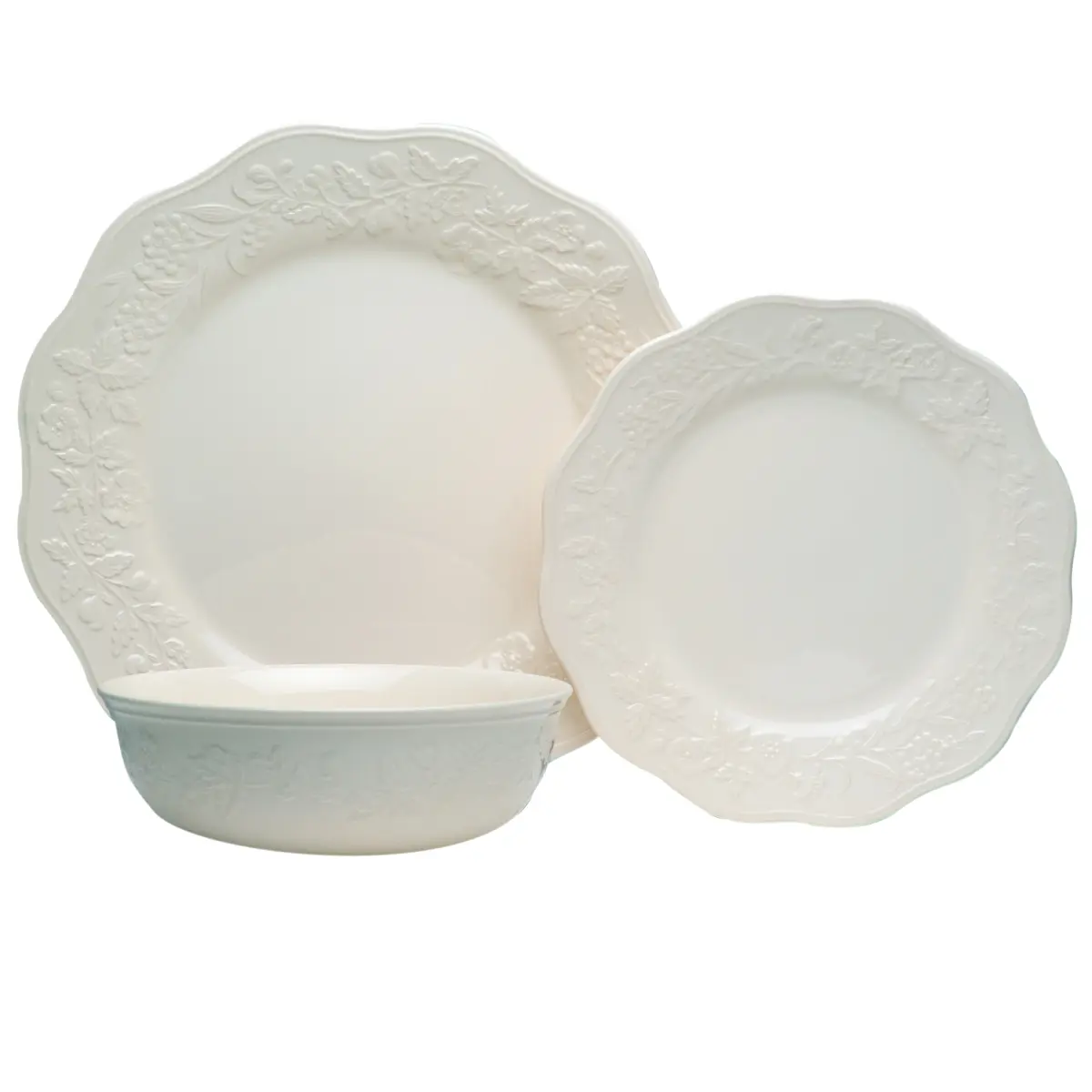 18-Piece Creamy White Country Villa Stoneware Tableware Set - 7.25" 30 oz Tabletop Bowls, Plates, Oven-Safe, Dishwasher Safe for Everyday Casual Dining & Functional Living