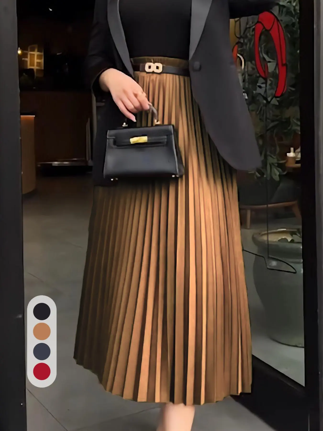 Elegant Pleated Maxi Skirt, Satin High Waist A-Line Skirt with Belt, Long Fitted Skirt, High End Skirt, More Colors Optional, Pleated Skirts, Pleated Belted Skirt