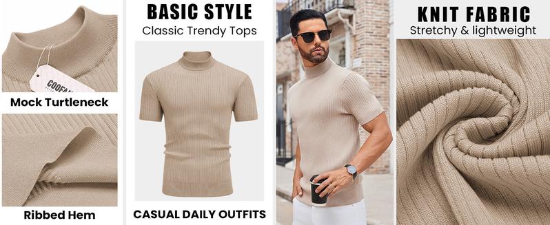 COOFANDY Men's Mock Turtleneck Sweater Short Sleeve Casual Basic Tops Ribbed Knit Pullover Solid Tee