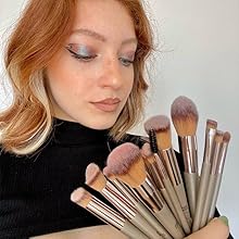 HEYMKGO 15PCS Champagne Gold Makeup Brush Set - Pro Foundation/Blending/Eye Brushes | Blush & Concealer Tools with Bag | TikTok Viral Must-Have Two-in-One Portable Shade and Blend Makeup Brush Multifunctional vintage makeup brush Natural Look all-day meta HEYMKGO 15PCS Champagne Gold Makeup Brush Set - Pro Foundation/Blending/Eye Brushes | Blush & Concealer Tools with Bag | TikTok Viral Must-Have Two-in-One Portable Shade and Blend Makeup Brush Multifunctional vintage makeup brush Natural Look all-day meta