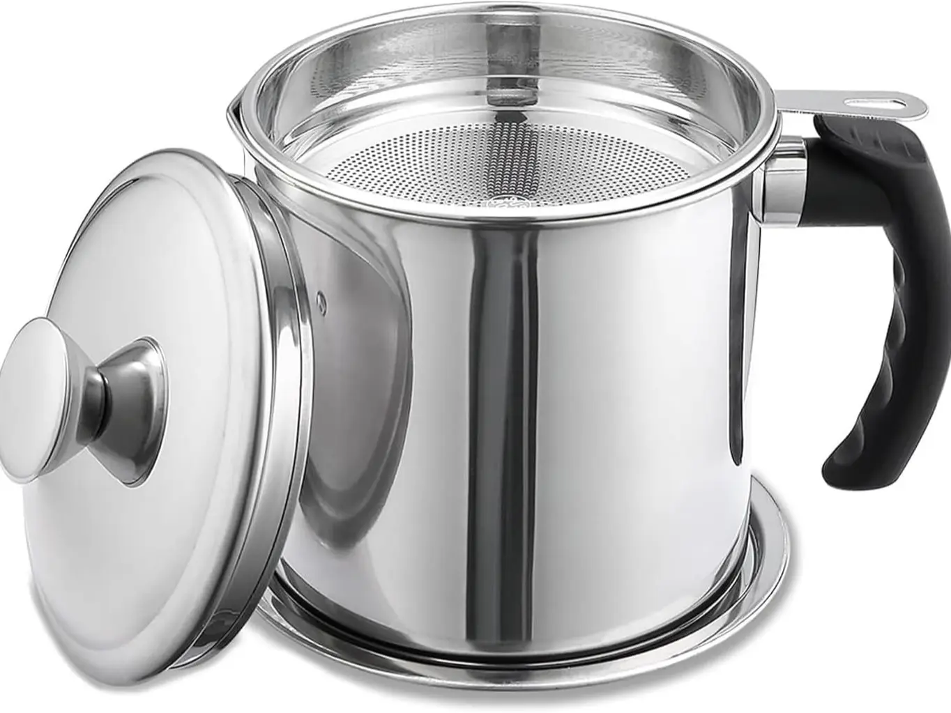 1.3L (40oz) Kitchen Grease Storage Container - Family Essential with Fine Mesh Strainer, Dust-Proof Lid, Holes, Sifter, Handle, Small Pour Spout, Non-Slip - Food Colander Kitchenware, Strainers for Kitchen, Frying Cooking Accessories