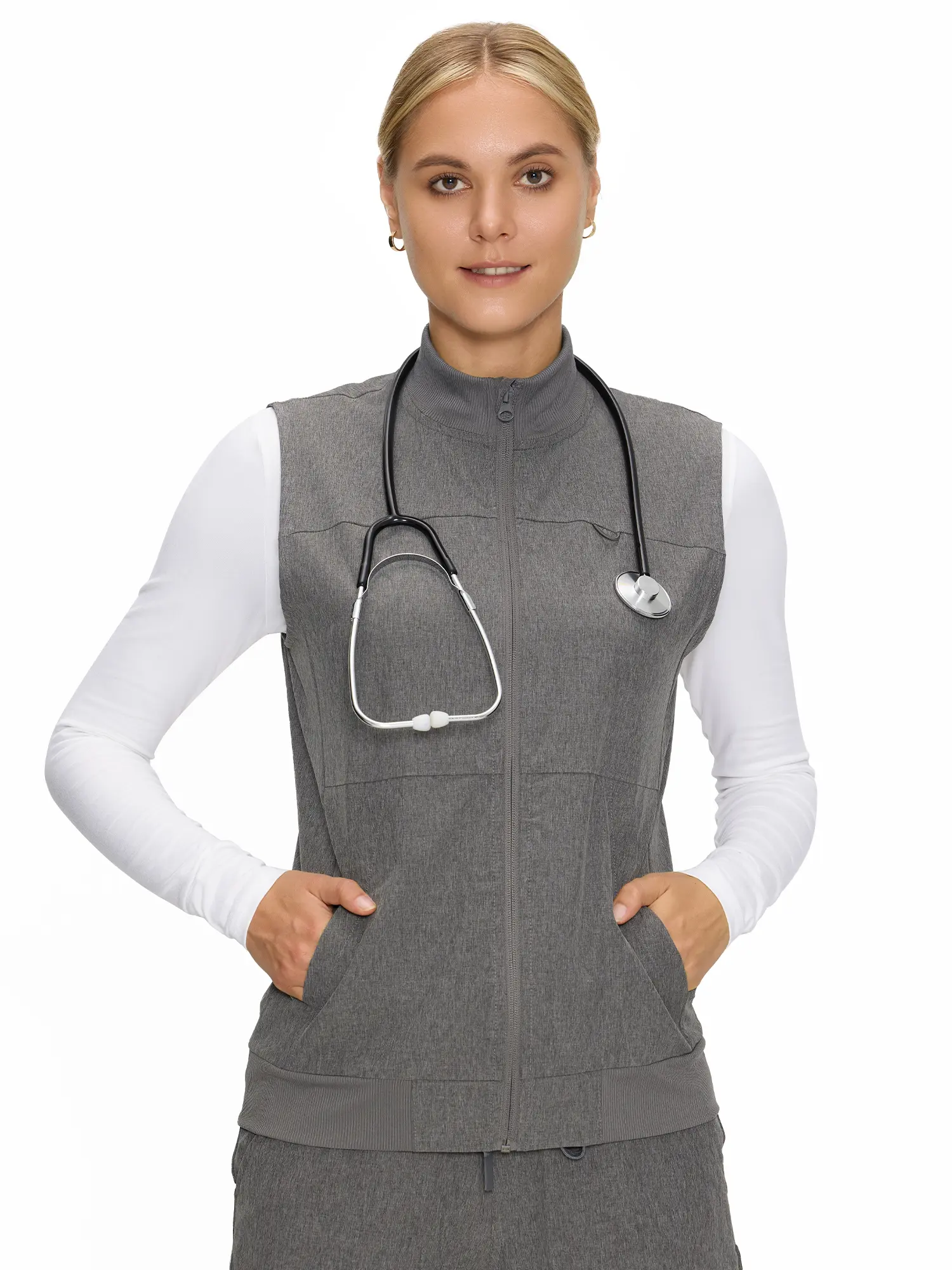 COZYSCRUBS Women's Fitted Scrubs Vest, Comfort Fit Stretch Workwear Uniform with 3 Pockets for Nurse Style & Clinical Uniform Healthcare Professionals