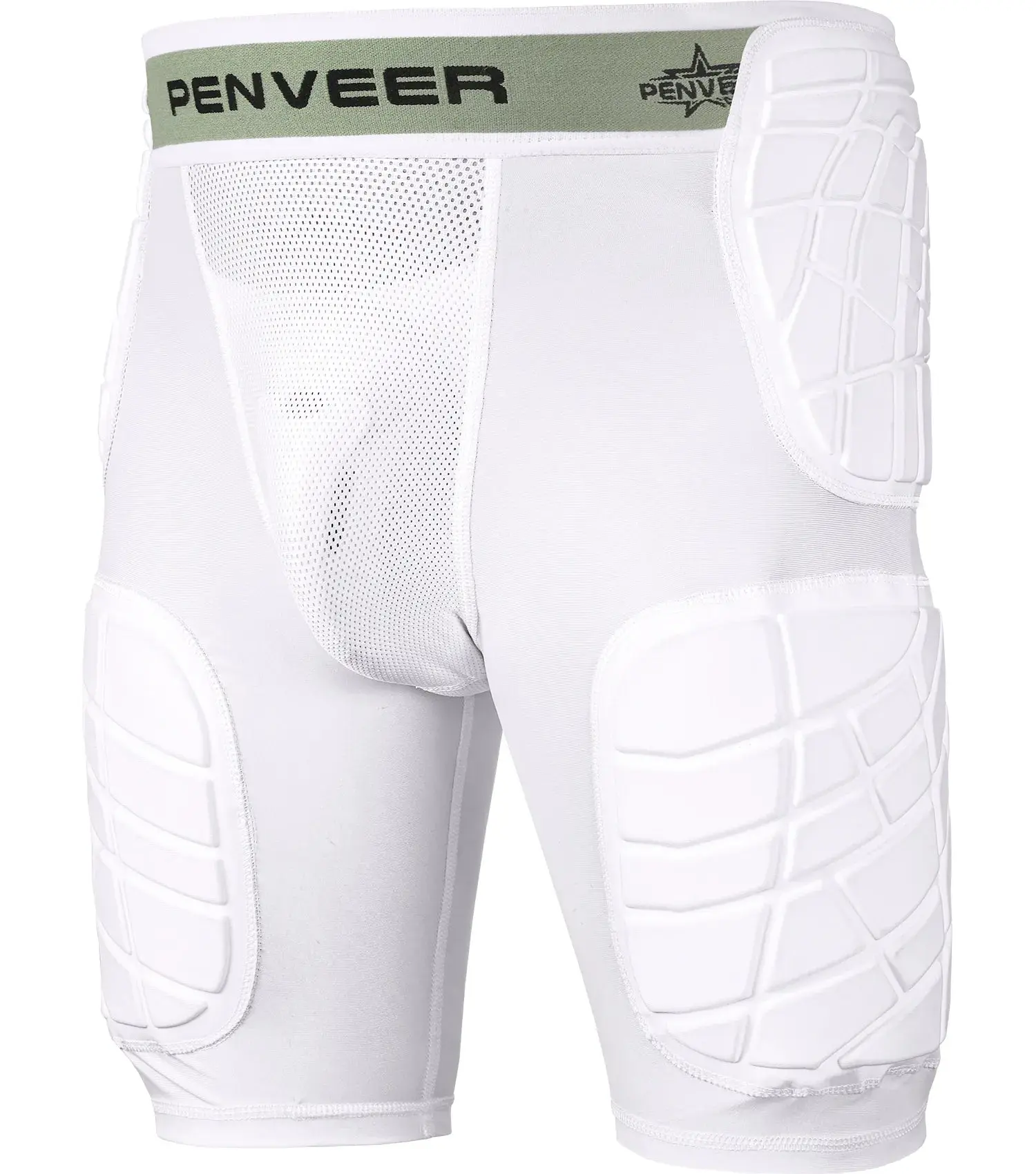 Penveer 5.0 Youth Football Girdle for Boys with Cup Pocket - Padded Compression Shorts with Integrated Hip, Thigh & Tailbone Pads for Maximum Protection (White)