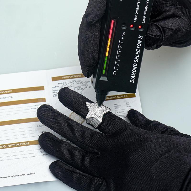 Delzzad 14K Gold-Plated Bling Pentagram Ring Round VVS Synthetic Moissanite S925 Unisex Hip Hop Iced Out Stars Ring Band Perfect for Any Occasion & Everyday Wear Birthday Anniversary Mother's Day Christmas Gifts for Men Women