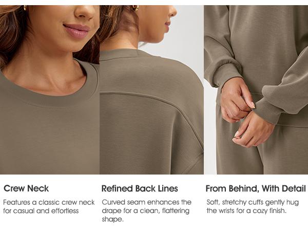 ODODOS Modal Soft Long Sleeve Cropped Sweatshirts for Women Oversized Crew Neck Pullover Crop Top Breathable Comfy