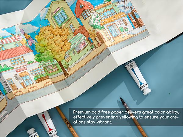 MEEDEN Portable Watercolor Accordion Sketchbook - 300gsm Cotton Acid-Free Hardback Concertina Sketchbook - Cold Press Texture Water Color Book for Wet/Dry Techniques, Travel & Outdoor Sketching