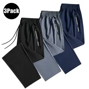 Men's 3-Pack Spring Straight-Leg Sports Sweatpants - Embroidered Zipper Pockets, Drawstrings, Comfy Breathable, Stylish Versatile, Plain Stretchy, Scrunch Legs, Perfect for Daily Use, Sports Comfy Leggings fathersdaygift